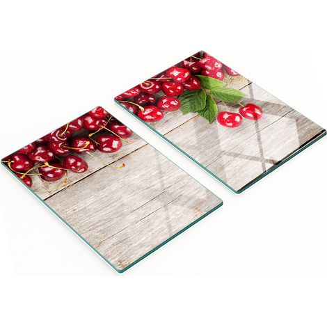 Tablas de cocina de vidrio templado con gr谩ficos de cerezo sobre madera, 2x40x52 cm. (1/5)