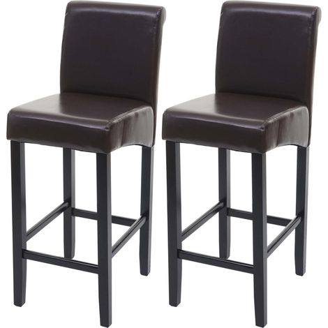 2er-Set Barhocker HHG-717, Barstuhl Tresenhocker braun, dunkle Beine, Leder