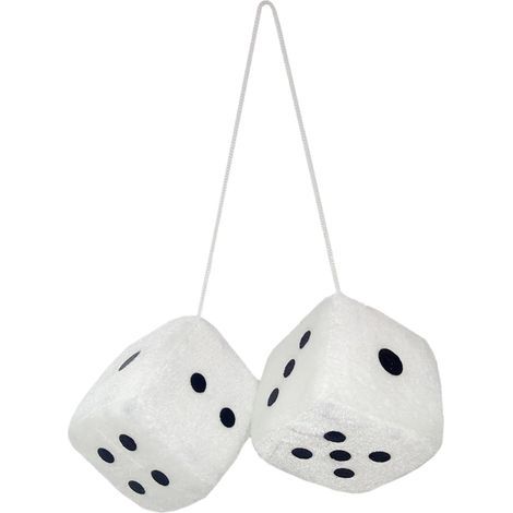 Paar pluche dobbelstenen om op te hangen, interieurdecoratie voor auto, aanhanger, vrachtwagen, retro vierkante hanger (wit) (1/5)