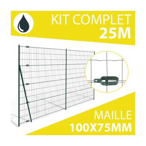 Cloture & Jardin – Kit grillage soudé gris 25m – Maille 100x75mm – Piquets en acier thermolaqué 1,45m – Accessoires inclus pour installation facile (1/4)