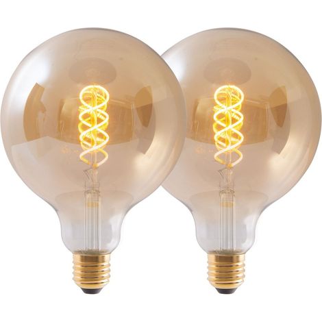 Lot de 2 Ampoules LED E27 5W Filament Globe G125 en Verre Ambré Blanc Chaud Ø 12,5 cm - PANGIVO (1/5)