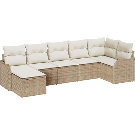 Maison Exclusive - Set Divano da Giardino 7 pcs Beige e bianco Poly Rattan