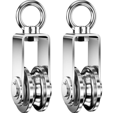 Set di 2 pulegge di sollevamento in acciaio inox con gancio girevole - Portata 280 kg - Adatte per funi da 1 mm a 7 mm (1/5)