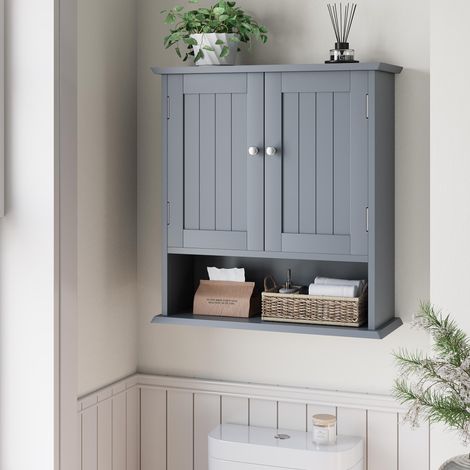 Meuble de salle de bain, étagère murale de salle de bain avec 2 portes et étagères ouvertes, étagère murale pour toilettes, armoire à pharmacie