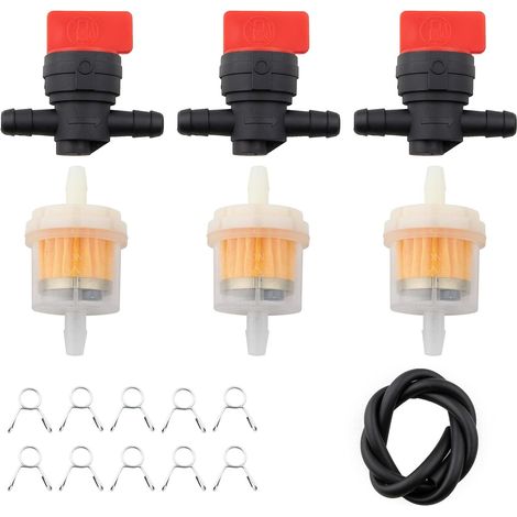 Tuyau De Filtre À Carburant Pour Moto Avec 3 Robinets D'essence Universels 6 Mm, 3 Filtres À Carburant Et 10 Colliers De Serrage Pour Voitures, Motos Et Tondeuses À Gazon (1/5)