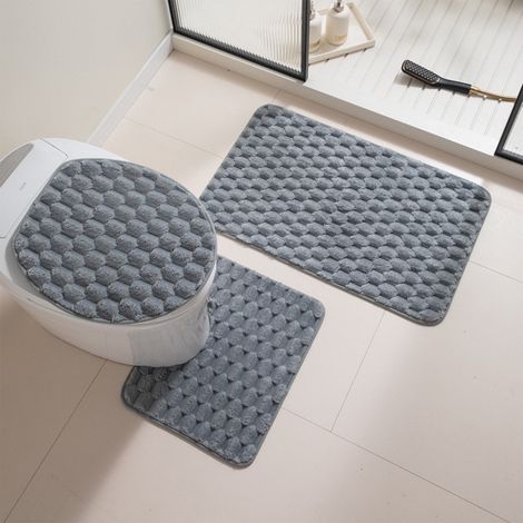 Tapis De Bain - Mousse à Mémoire De Forme - Non Glissant - Absorption D'eau - Pour Salle De Bain Et Toilettes - Lot De 3 (1/5)