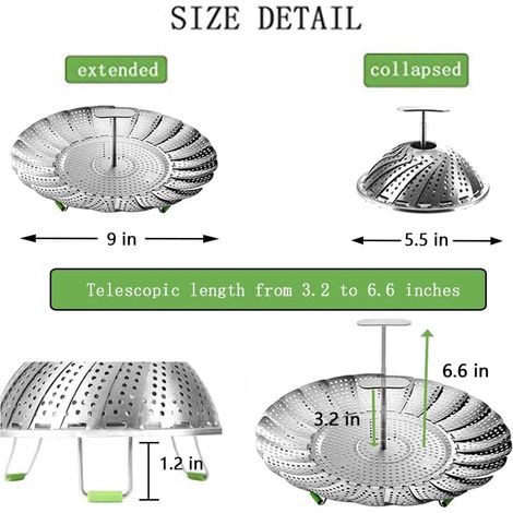 Dampfkorb aus Edelstahl – Dampfgarer – Dampfkorb – Gemüsedämpfer – Verstellbar – Dampfeinsatz – Dampfkorb – Ø 22 cm – Silber (1/5)