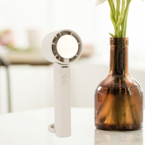 Ventilateur portable rechargeable 2000 mAh, 3 vitesses, silencieux, avec technologie de refroidissement par semi-conducteur et boucle de suspension, couleur blanc ivoire, idéal pour voyage, bureau et (1/5)