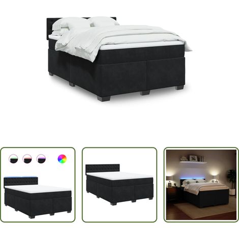 Matelas à ressorts ensachés - Sommier à lattes de lit et matelas Noir 160x200 cm Velours (1/5)