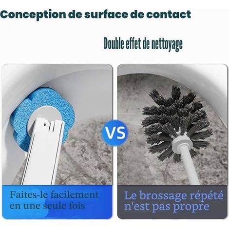 Brosse WC Jetable - Manche Extensible 40 cm - Tête en Éponge avec Détergent Intégré - Support Mural Inclus - 48 Têtes de Rechange (1/5)