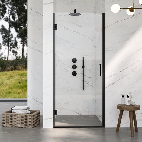 Marenza Neptune 5000 Porte de douche - 75x200cm - verre de sécurité sans profil - anti-calcaire - noir mat (1/5)