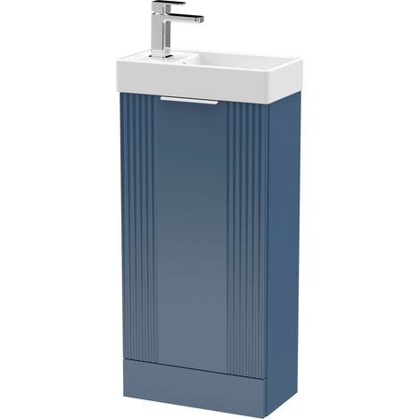 Retro Floor Standing 1 Door Cloakroom Vanity Basin Unit - 400mm, Satin Blue