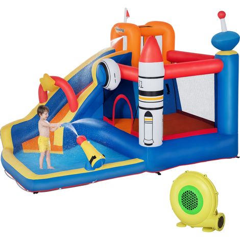 Gioco Gonfiabile per Bambini 3-8 Anni a tema Spazio con Borsa, 11 Paletti e Toppe Inclusi, 340x270x227 cm
