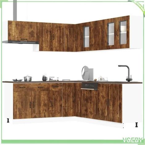 Ensemble d'armoires de cuisine 11 pièces - Kalmar - chêne fumé - bois d'ingénierie - grand rangement (1/5)