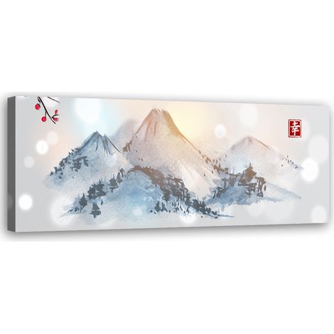 Tableau sur toile Montagnes japonaises sumi-e 90x30 (1/5)