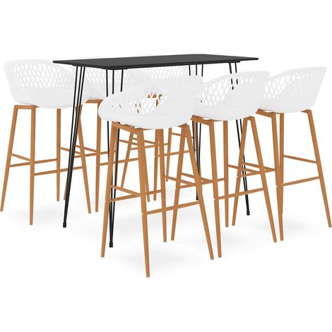 vidaXL Mesa alta y taburetes de bar 7 piezas negro y blanco (1/4)