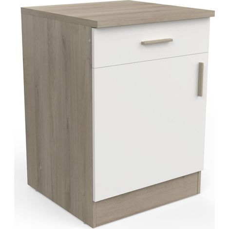 Meuble De Cuisine Bas Modulable avec Plan de Travail 1 Tiroir 1 Porte - Cuisine Complete Origan – Coloris Chêne Clair (1/5)