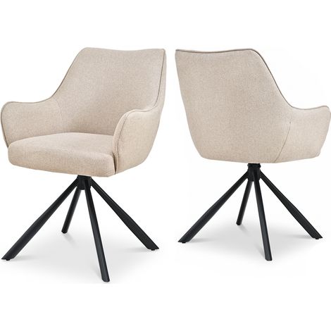 Bon Furni Webstoff Esszimmerstuhl Beige, 2er Set, 360° drehbar, ergonomisch mit Federkern, unsichtbarem Reißverschluss & verstellbaren Füßen