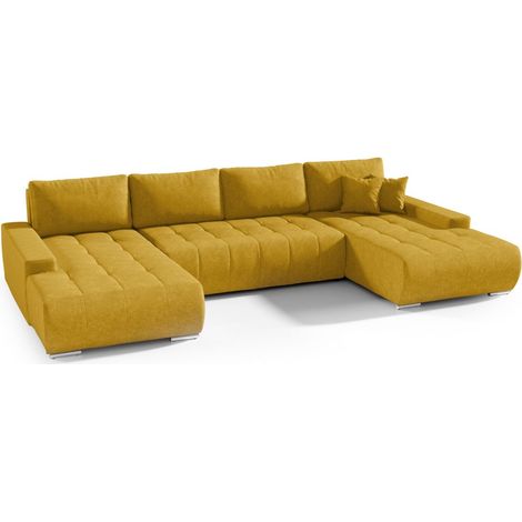 Wohnlandschaft Sofa mit Schlaffunktion VOGAR Stoff Aston Gelb (1/4)