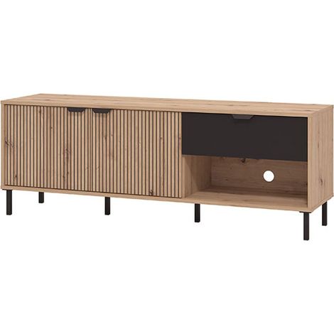 Mobile Porta tv Preone, un Cassetto, 2 Ripiani, 2 Ante, 150.5x40x54.5h cm Marrone Rovere Nodi