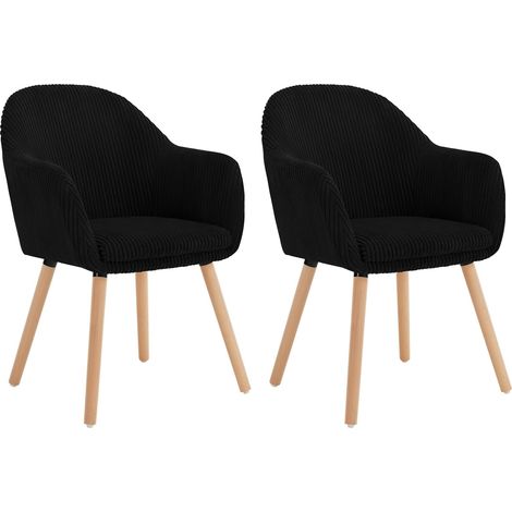 Woltu – Lot de 2 chaises de salle à manger en velours côtelé – Accoudoirs ergonomiques – Bois massif – Hauteur 83,5 cm – Charge 120 kg – Noir (1/5)