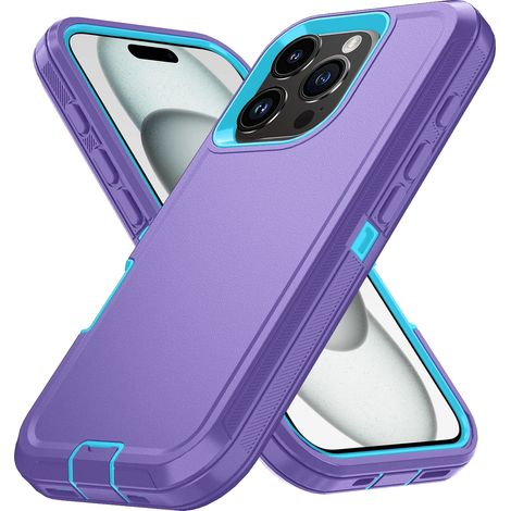 (Violet, iPhone 15) Coque rigide mate, matériau PC+TPU, antichoc, avec clip ceinture. (1/5)
