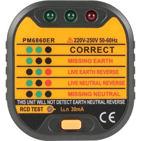 50-60Hz Testeur de Prises de Courant Électrique EU Automatique pour la Maison PM6860BG/DR/ER avec Fonction de Test RCD(EU Plug) (1/5)