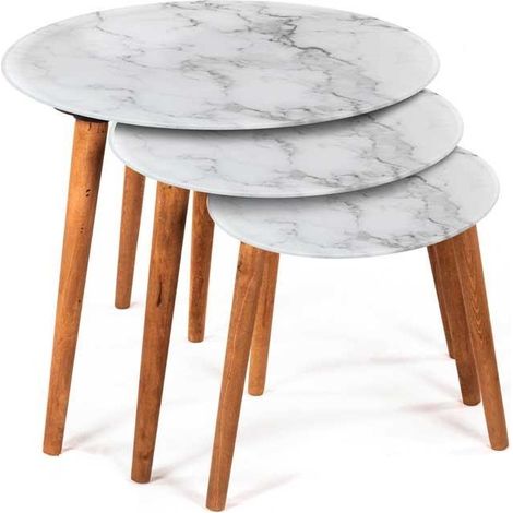 SET 3 TAVOLINO IN LEGNO MARMO CHIARO (1/2)
