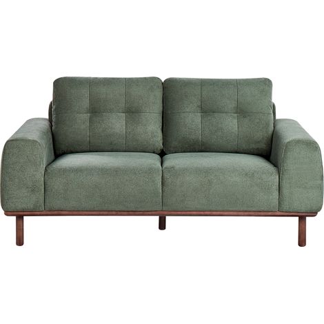 Sofá de 2 plazas de tela sala de estar de estilo moderno patas de madera oscura verde Laurila