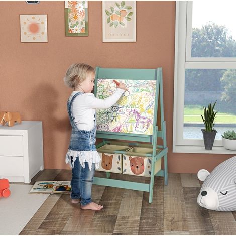 Caballete infantil 3 en 1 con rollo de papel, pizarra negra y blanca, verde OKMYHOME (1/5)