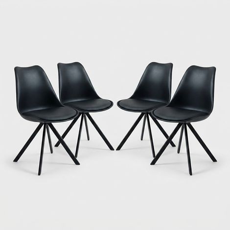 Juego de 4 sillas diseño contemporáneo de polipropileno y eco cuero Smart Slim - Negro (1/5)