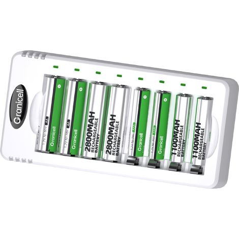Kit de Chargeur avec 4 Piles AA et 4 Piles AAA Rechargeables NiMH - Charge Rapide (1/5)