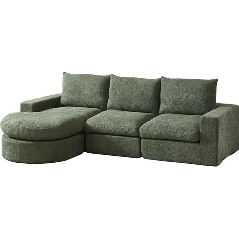 Divano modulare in ciniglia verde con chaise longue reversibile 250 x 160 x 80 cm (1/5)