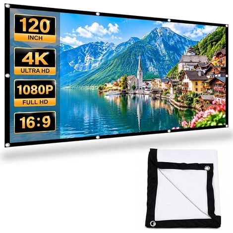 Écran de Projection 120 Pouces, Portable Pliable 16:9 Polyester Anti Plis, Écran Vidéoprojecteur Double Face pour Cinéma Maison, Bureau, Camping, Extérieur et Fête (1/5)