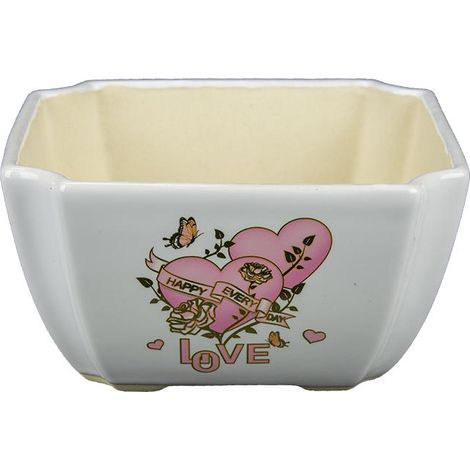 Vaso per bonsai quadrato in gres smaltato bianco 14,5x14,5x7,5 cm - A51