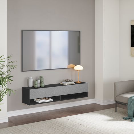 TV-Lowboard hängend Halmstad 140x31x30 cm Schwarz/Betonoptik [en.casa] (1/5)
