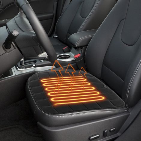 Jiubiaz Sitzheizung Auto 1 Stück 45x45cm Kleine beheizbare Sitzauflage Vordersitz 12V 2 Heizstufen Thermoschutz Schwarz (1/5)
