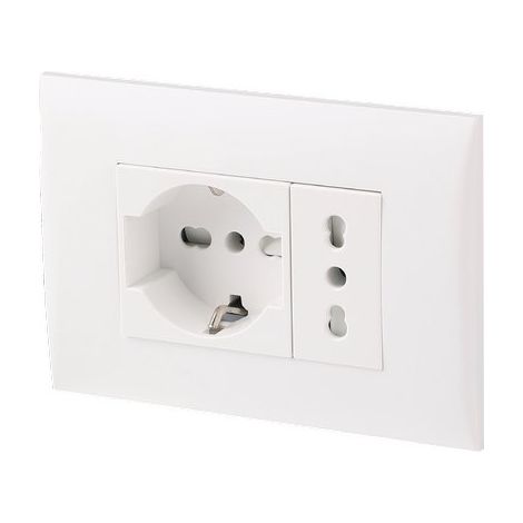 PLACCA PRECOMPOSTA 2211 ELECTRALINE - BIANCO POSTI 2 PRESA 10/16 + SCHUKO VOLT 220 A 16- 2 pezzi