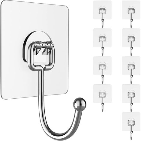 Crochets adhésifs mural solides grande capacité 20kg(max), lot de 10 sans perçage, démontables et sans trace, imperméables et antirouille, multiusage pour salle de bain, cuisine, maison (1/5)
