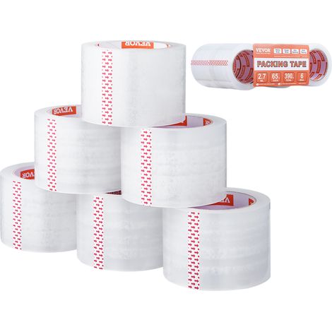 VEVOR Nastro da Imballaggio Trasparente, Anima 76,2 mm 6 Rotoli, 76,2 mm x 65 Iarde, Nastro da Imballaggio Spesso 0,068 mm Nastro da Imballaggio Resistente per Traslochi, Stoccaggio e Imballaggio