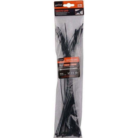 Trade Shop - Set 30pz Fascette Cavi Cavo Nero Stringenti In Plastica Nylon 3.6 X 300 Mm 92383 - (1/2)