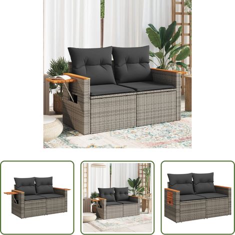 2-Sitzer -  Gartensofa 2-Sitzer mit Kissen Grau Poly Rattan (1/5)