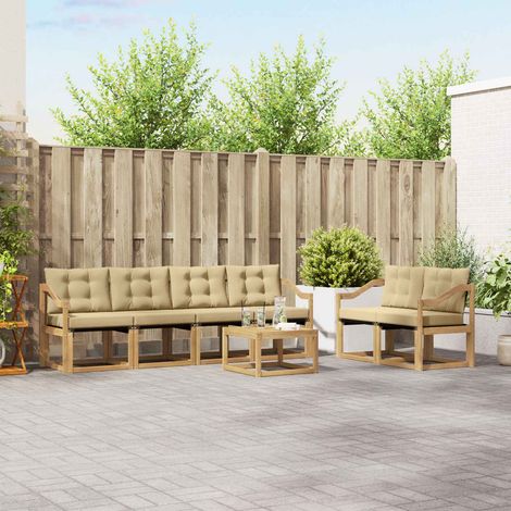 vidaXL Outdoor-Sofagarnitur mit Kissen 7 pcs Weiß und Beige (1/5)