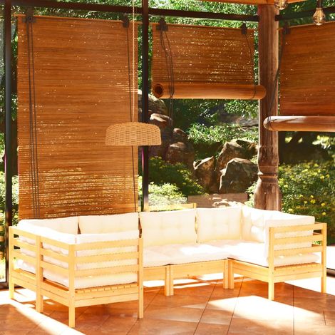 Salon de jardin 6 pcs Ensemble Table et Chaise de Jardin - avec coussins crème Bois de pin BV983115 - BonneVie (1/5)