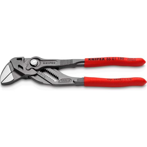 KNIPEX 86 01 180 Tenaza llave alicate y llave en una sola herramienta Mangos plasticos por inmersión antideslizantes gris atramentado 180 mm