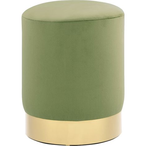 Sgabello con pouf e poggiapiedi in velluto verde senape con base metallica oro DEC026377