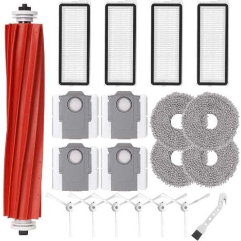 FOREHILL Kit d'accessoires pour robot Roborock Qrevo S / QRevo MaxV / QRevo Pro Pièces de rechange 1 brosse rouleau principale, 4 filtres HEPA, 4 serpillères, 6 brosses latérales, 4 sacs à poussière, (1/4)