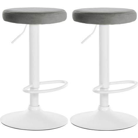 Juego de 2 taburetes de bar con asiento de tela de terciopelo gris y estructura de metal blanco TDB10700 (1/4)