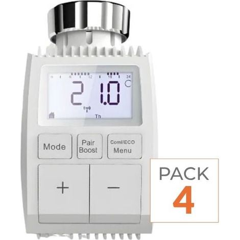 Silamp – Tête thermostatique connectée ZigBee avec écran LCD – Contrôle de température pièce par pièce – Modes auto, manuel, antigel – Lot de 4