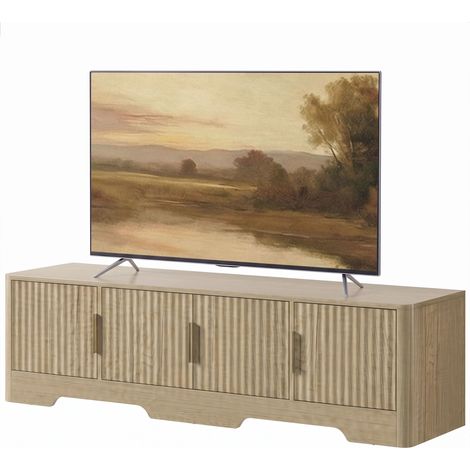 Meuble TV 140 cm, Téléviseur jusqu'à 60 Pouces, 4 Portes, Chêne (1/5)